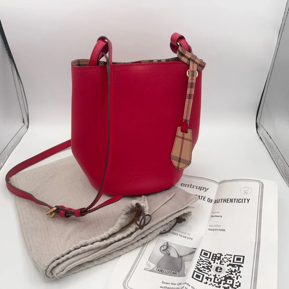 Burberry Lorne Red Leather Bucket Bag like new condition! W/Entrupy COA - Picture 13 of 16